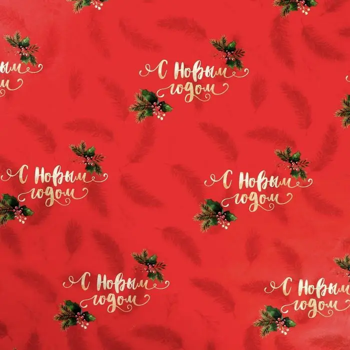 Упаковочная бумага на новый год глянцевая двусторонняя &laquo;Новогодние ветви&raquo;, 70 х 100 см