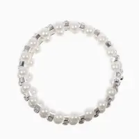 Браслет с жемчугом &laquo;Пружинка&raquo; стразинки, шар № 6, цвет белый в серебре, диаметр бр.6 см