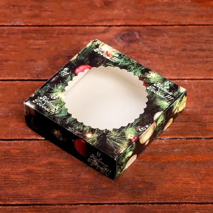 Подарочная коробка сборная с окном &laquo;Счастливого Рождества&raquo;, 11.5&times;11.5&times;3 см