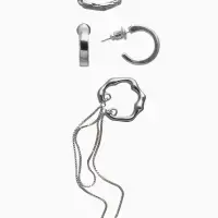 Набор серьги и каффы 4 шт. "Минимализм" водопад, цвет серебро