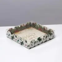 Коробка для кондитерских изделий с пластиковой крышкой &laquo;Новый год&raquo;, 13 х 13 х 3 см