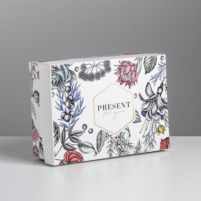 Коробка подарочная складная, упаковка, &laquo;Цветы&raquo;, 21 х 15 х 7 см