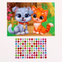 Аппликация стразами для детей &laquo;Щенок с Котенком&raquo;, А6, набор для творчества