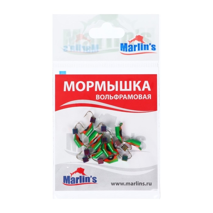 Мормышка вольфрам Marlin's Гвоздекубик, 3 мм, 0.95 г, зеленый, красный + бензин, 10 шт