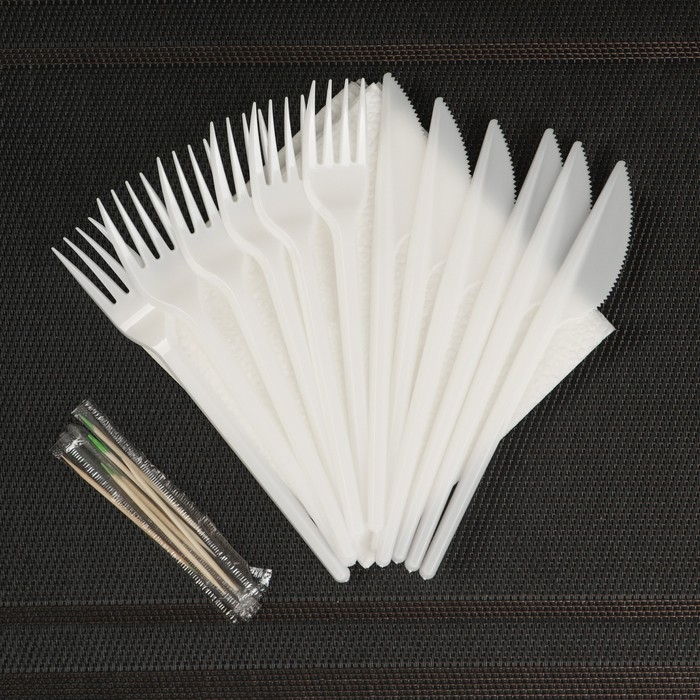 Набор пластиковой одноразовой посуды на 6 персон &laquo;Шашлычный №3&raquo;, цвет белый