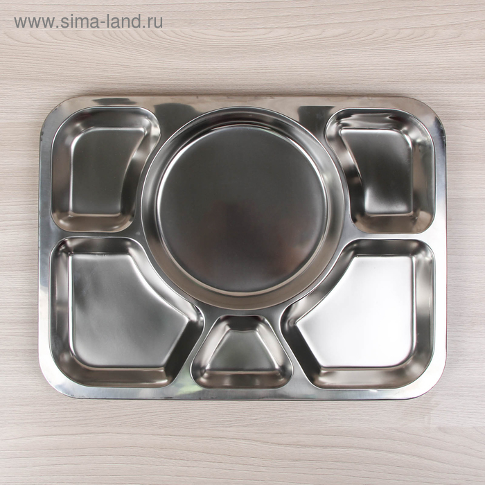 Поднос из нержавеющей стали, 6 секций, 39,5&times;29&times;1,5 см, цвет серебряный