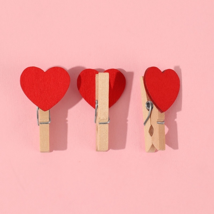 Прищепки для шитья &laquo;С сердцем&raquo;, 3,5 &times; 2 &times; 1 см, 10 шт, цвет красный