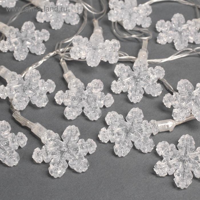 Гирлянда &laquo;Нить&raquo; 5 м с насадками &laquo;Снежинки&raquo;, IP20, прозрачная нить, 20 LED, свечение мульти (RG/RB), мигание, 220 В