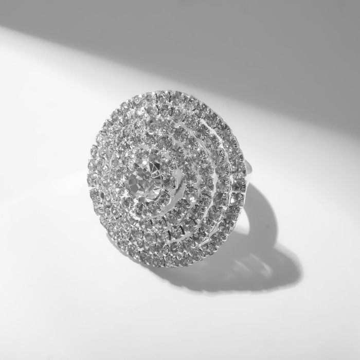 Кольцо &laquo;Лёд&raquo; круг, цвет белый в серебре, безразмерное