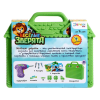 Конструктор в чемоданчике &laquo;Весёлые зверята&raquo;, с электрическим шуруповёртом, 4 карточки, 57 деталей