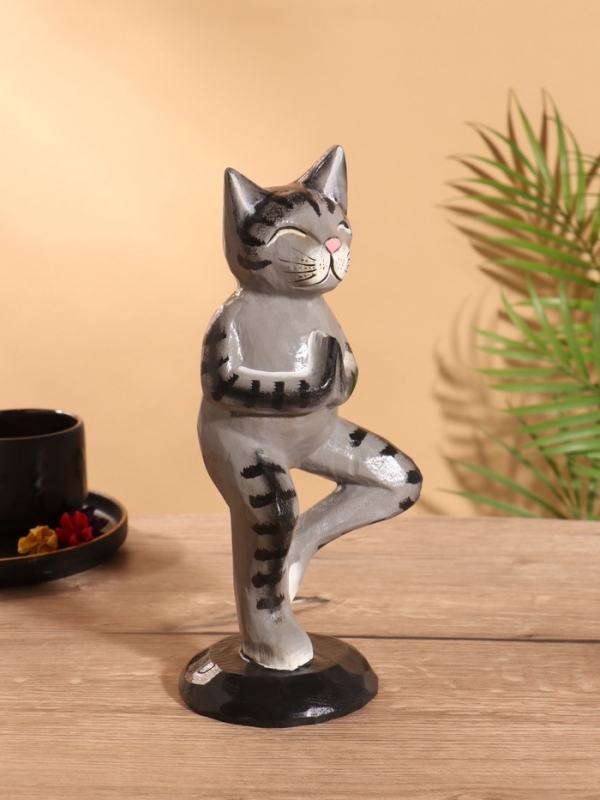 Сувенир интерьерный "Кот-йог" дерево 28 см