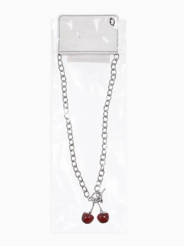 Кулон-цепь крупная "Вишня", цвет красный в серебре 40+удл