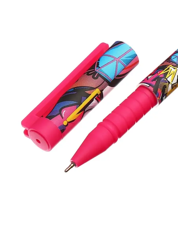 Ручка шариковая 0.7 мм синяя масляная, Vinson корпус софттач с рисунком (штрихкод на штуке)