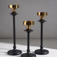 Подсвечник металл "Эстетика" чёрный с золотом d=6,7 см набор 3 шт h=222,5, 28 и 32 см
