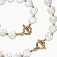 Набор 2 пред-та: бусы,браслет "Жемчуг барочный", сердечки, 40/18см, цвет белый в золоте