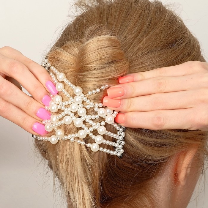 Зажим для волос Зажим для волос "Жемчужная сетка" крупная бусина, белый