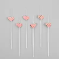 Трубочки для коктейля &laquo;Сердечки&raquo;, розовые (набор 6 шт)