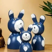 Набор сувенирный "Зайки" дерево H 14, 12, 9 см, цв. синий