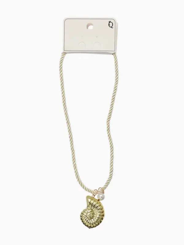 Кулон на жгуте текстильном "Ракушка", цвет бело-золотой