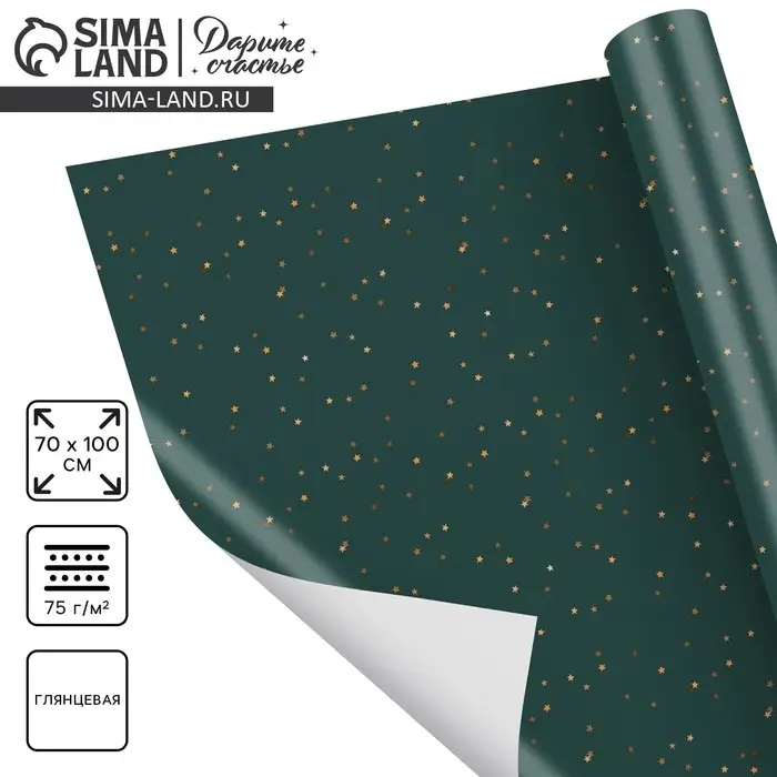 Упаковочная бумага &laquo;Золотые звёздочки&raquo;, 70 х 100 см, глянцевая