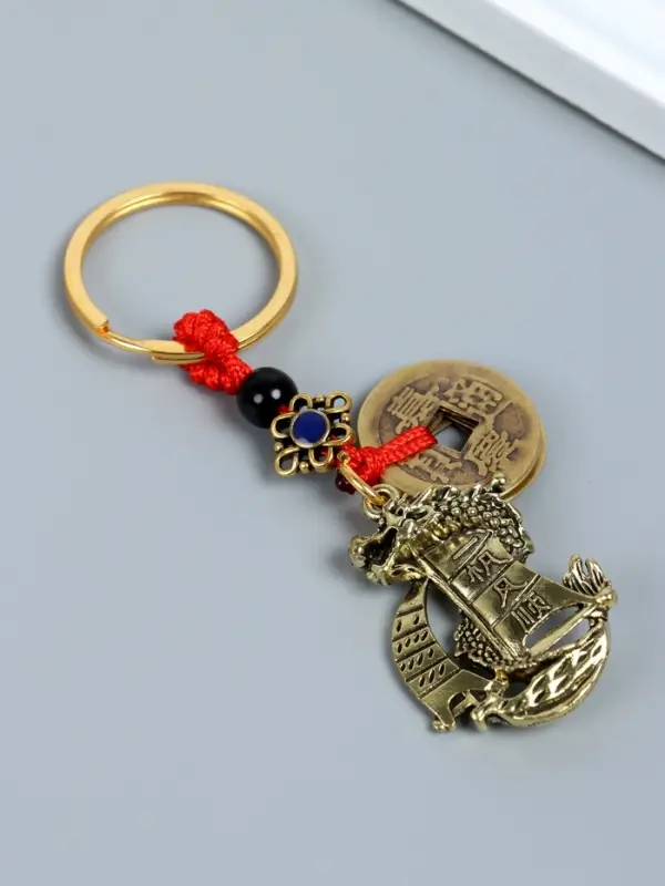 Брелок металл нэцке "Дракон на корабле" 5 монет набор 2 шт h=8 см