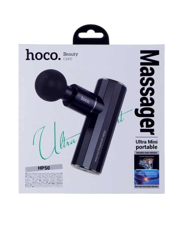 Массажёр для тела Hoco HP50, перкуссионный, 4 режима, 4 насадки, 3200 об/мин,  черный