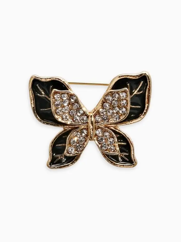Брошь &laquo;Бабочка&raquo;, маленькая, чёрная в золоте