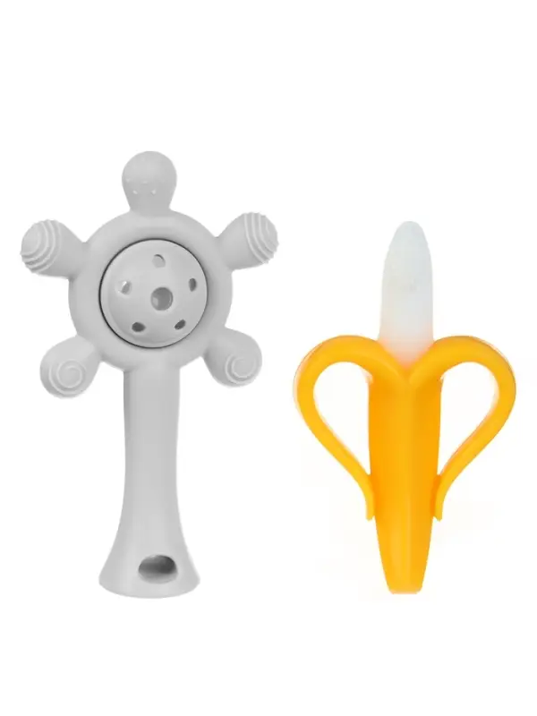 Набор силиконовых прорезывателей для зубов &laquo;Банан, погремушка&raquo;, 2 шт., Крошка Я