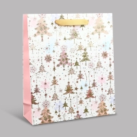 Пакет подарочный новогодний ламинированный &laquo;Ёлочки&raquo;, M 30 х 26 х 9 см