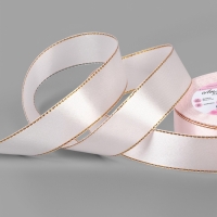 Лента атласная, с золотым люрексом, 25 мм, 23&plusmn;1 м, лилово-белая №119