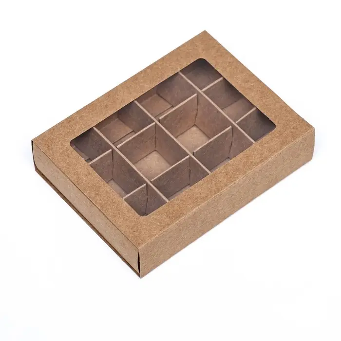 Коробка для 12 конфет, 11.5&times;8.7&times;2.5 см, Тонкие разделители, крафт