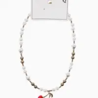 Кулон на жемчужных бусах "Вишня", цвет белый в золоте