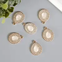 Декор для творчества пластик "Капля в ажуре" золото со стразами 3,2х2,4х0,6 см