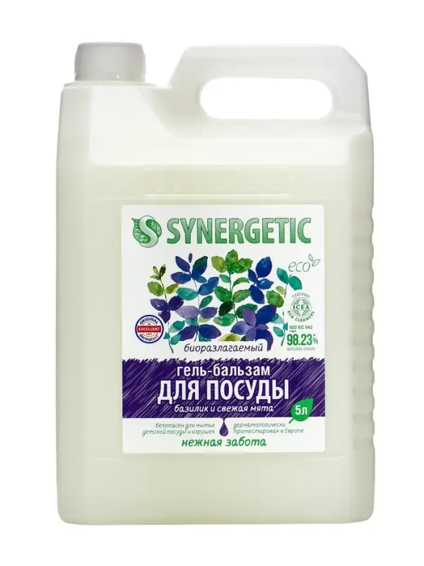 Гель-бальзам для мытья посуды Synergetic &laquo;Базилик и свежая мята&raquo;, 5 л