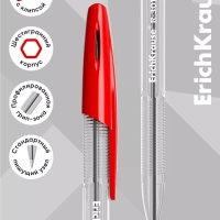 Ручка шариковая Erich Krause R=301 Classic Stick, узел 1.0 мм, чернила красные, длина линии письма 2000 метров, штрихкод на ручке