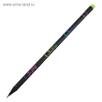 Карандаш простой, чернографитный с ластиком, твёрдость НВ, корпус чёрный с цветным узором