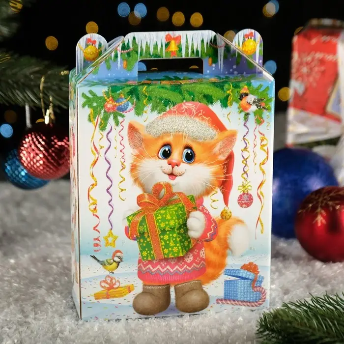 Подарочная коробка "Заяц - Кот" белый, 16&times;7.5&times;26 см