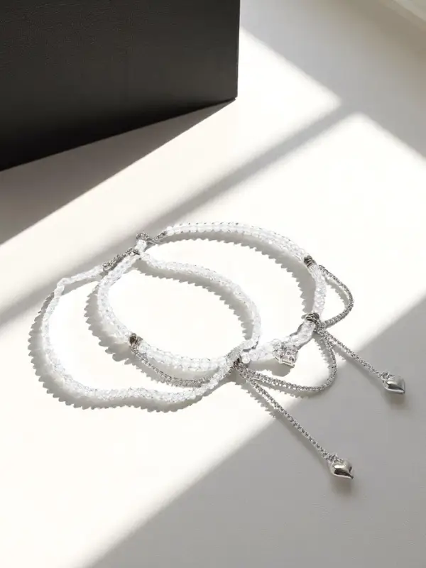 Колье "Акцент" сердце, двойное, цвет белый в серебре