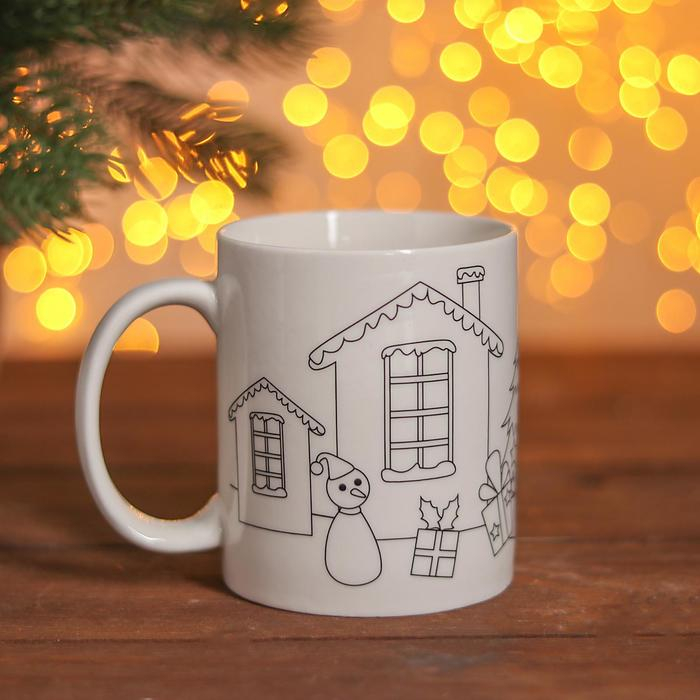 Набор кружка под раскраску &laquo;Дедушка Мороз с подарками&raquo; 250 мл + краска 6 цв по 2 мл, кисть