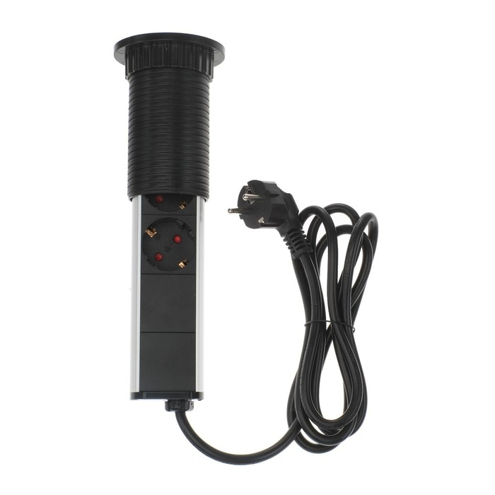 Розетка выдвижная, Luazon, 16 А, трёхместная, в стол, цвет серебро