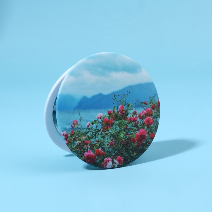 Зеркало складное (2) с/увел ПЛЯЖ d7.5см пластик/бумага цветы пакет QF