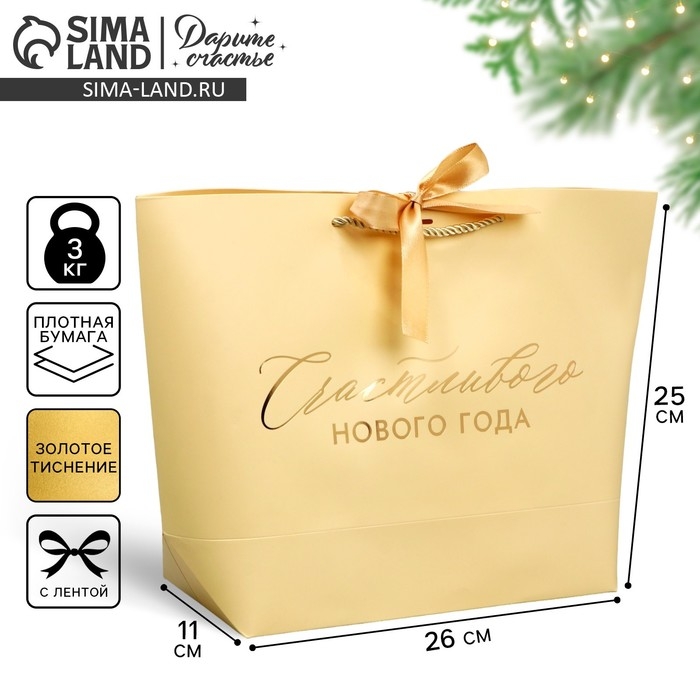 Пакет подарочный новогодний &laquo;Lucky present&raquo;, 26 х 25 х 11 см, Новый год