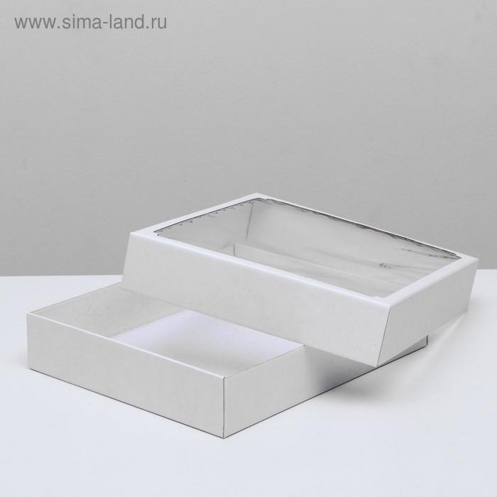Коробка сборная без печати крышка-дно белая с окном 37 х 32 х 7 см