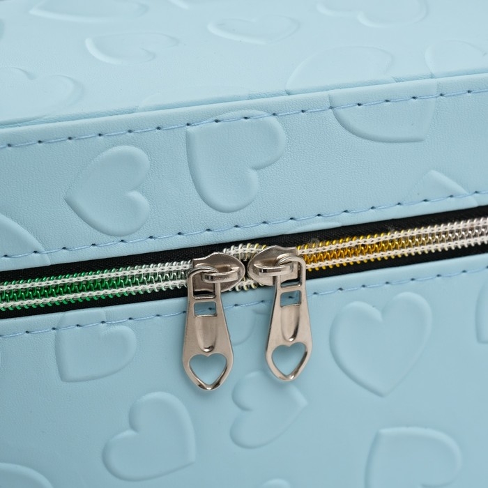 Шкатулка кожзам с зеркалом "Сердца" св-голубая набор 3 шт 19х10,5х10,5 21х13х14 15х23х17 см