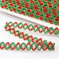 Тесьма Змейка красно-зелено-золотая 1.5 см намотка 25 метров