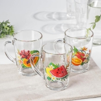 Кружка стеклянная &laquo;Тропические фрукты&raquo;, 300 мл, рисунок МИКС