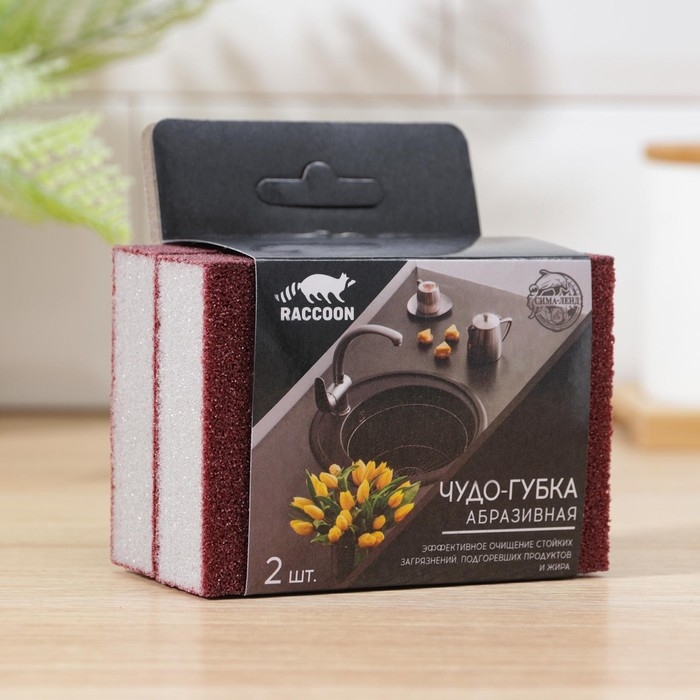 Губки для посуды Raccoon &laquo;Чудо-губка&raquo;, 2 шт, чистящие,10,5&times;7&times;5 см