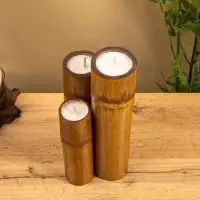 Свеча в бамбуке тройная, 14&times;15&times;30 см, 100 мл, бежевая