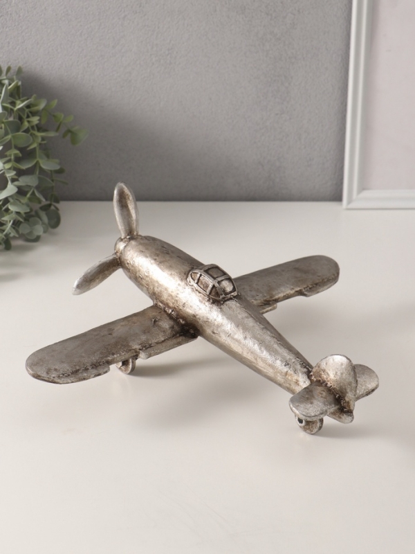 Сувенир полистоун "Ретро. Винтовой самолёт" серебро с патиной 35х30х15 см