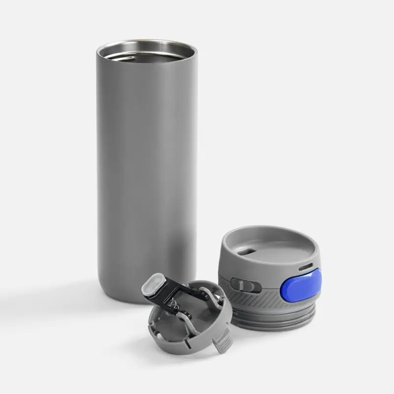 Термостакан X1 с цветной кнопкой, серый с синим